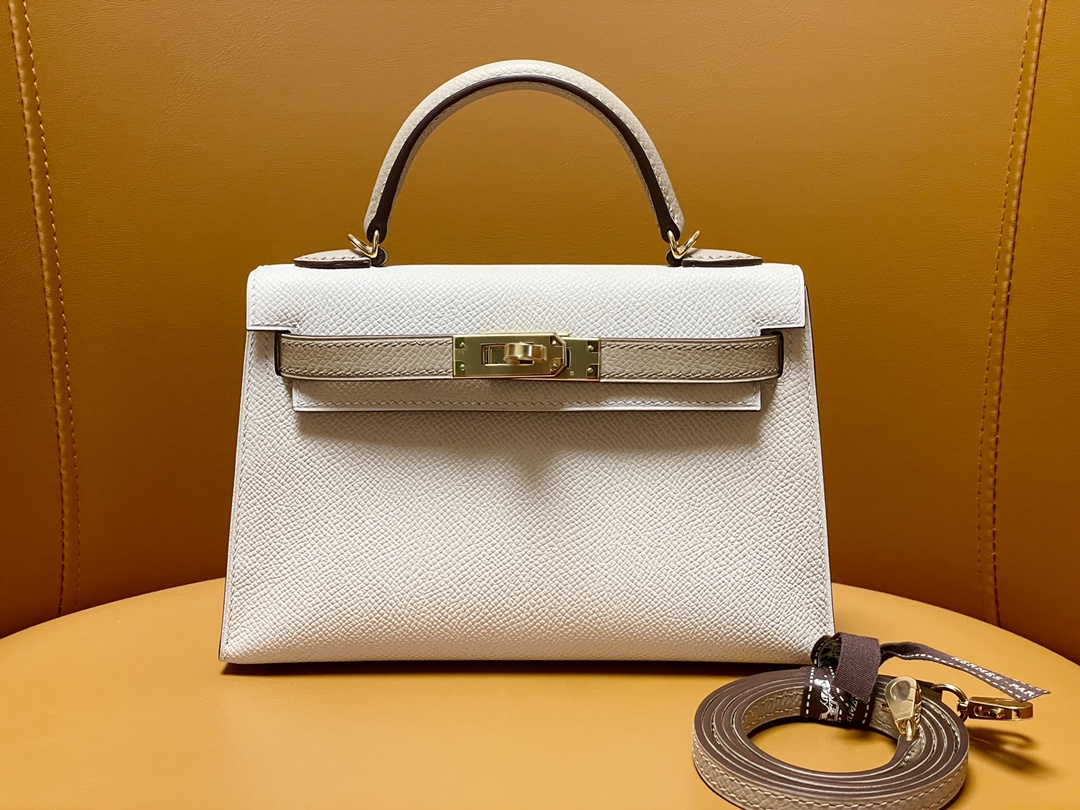 Mini Kelly second-generation milkshake white windbreaker gray epsom leather gold buckle