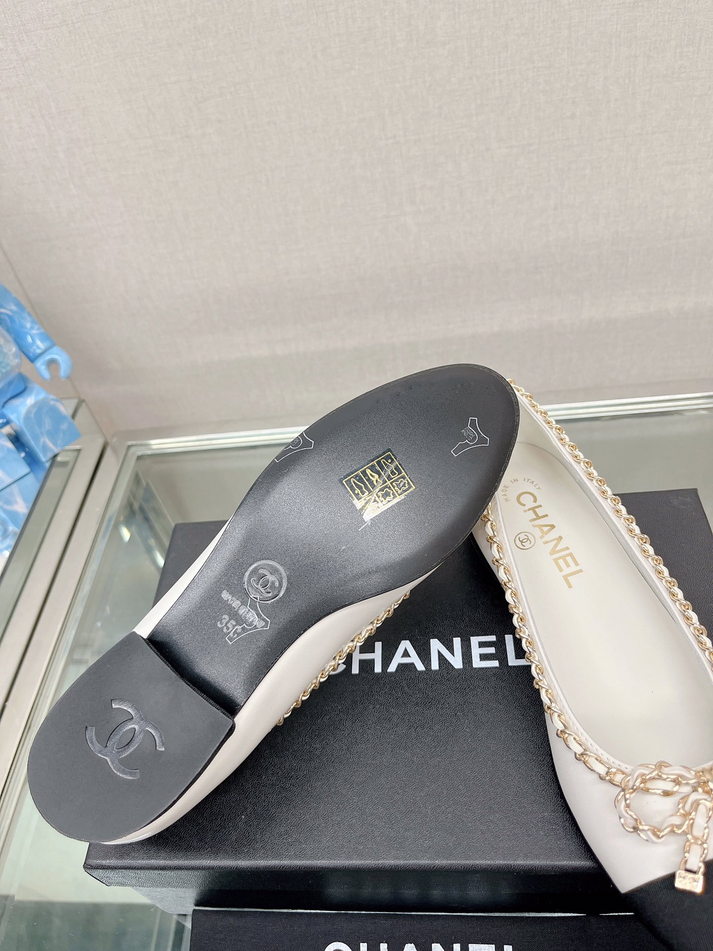 CHANEL 23Ss chain bow flat single shoes imported lambskin sheepskin lining