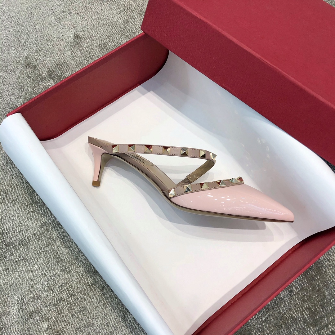 Valentino VT Collection One strap slant heel slipper 6.5CM Patent leather pink
