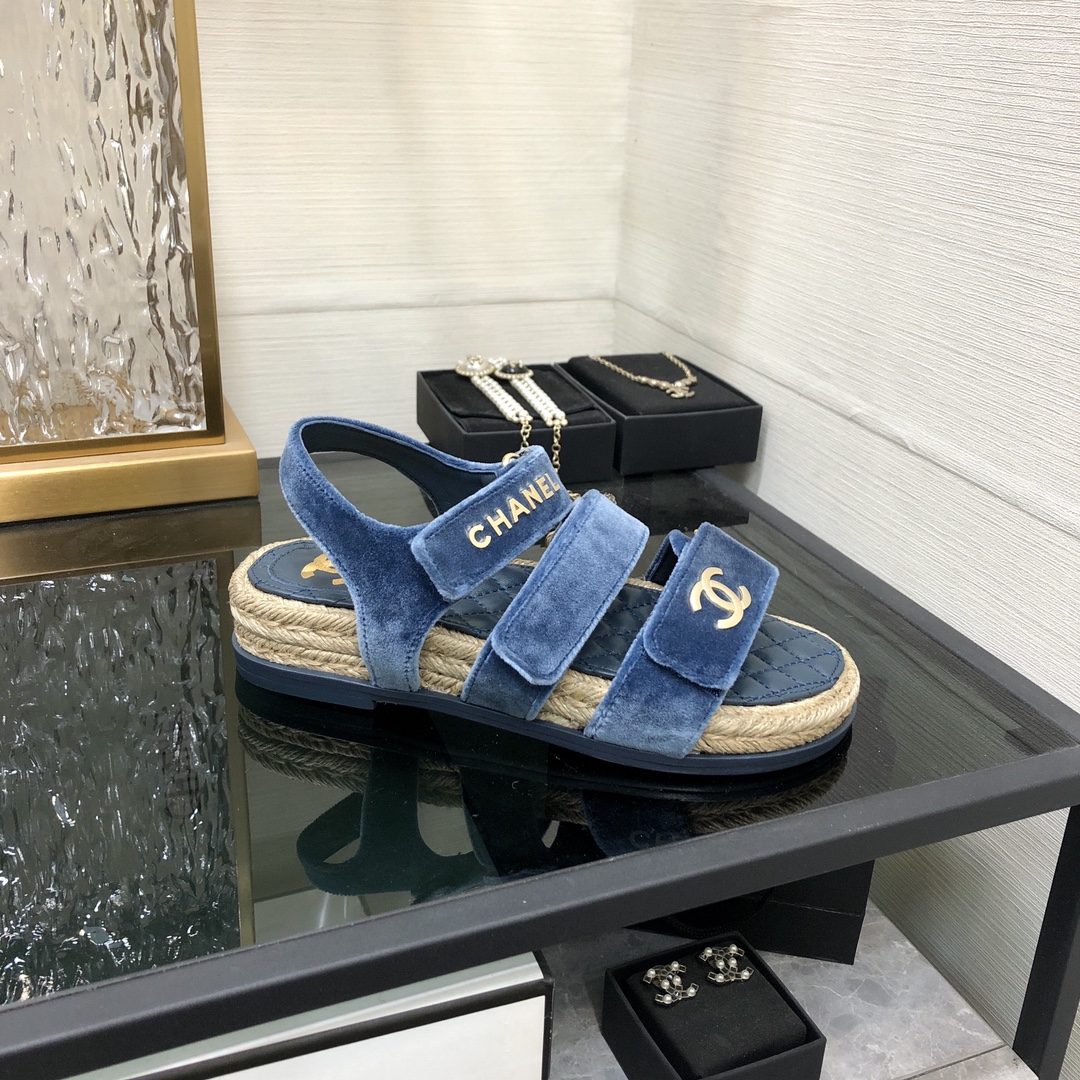 CHANEL 2023 spring and summer latest woven velcro sandals Japan imported woven materials