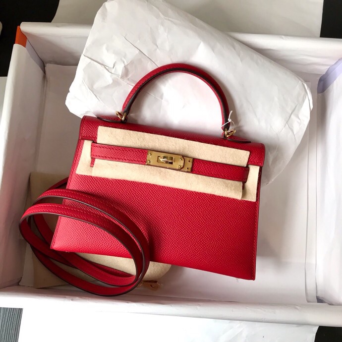 Mini second generation Q5 national flag red original epsom leather gold buckle silver buckle