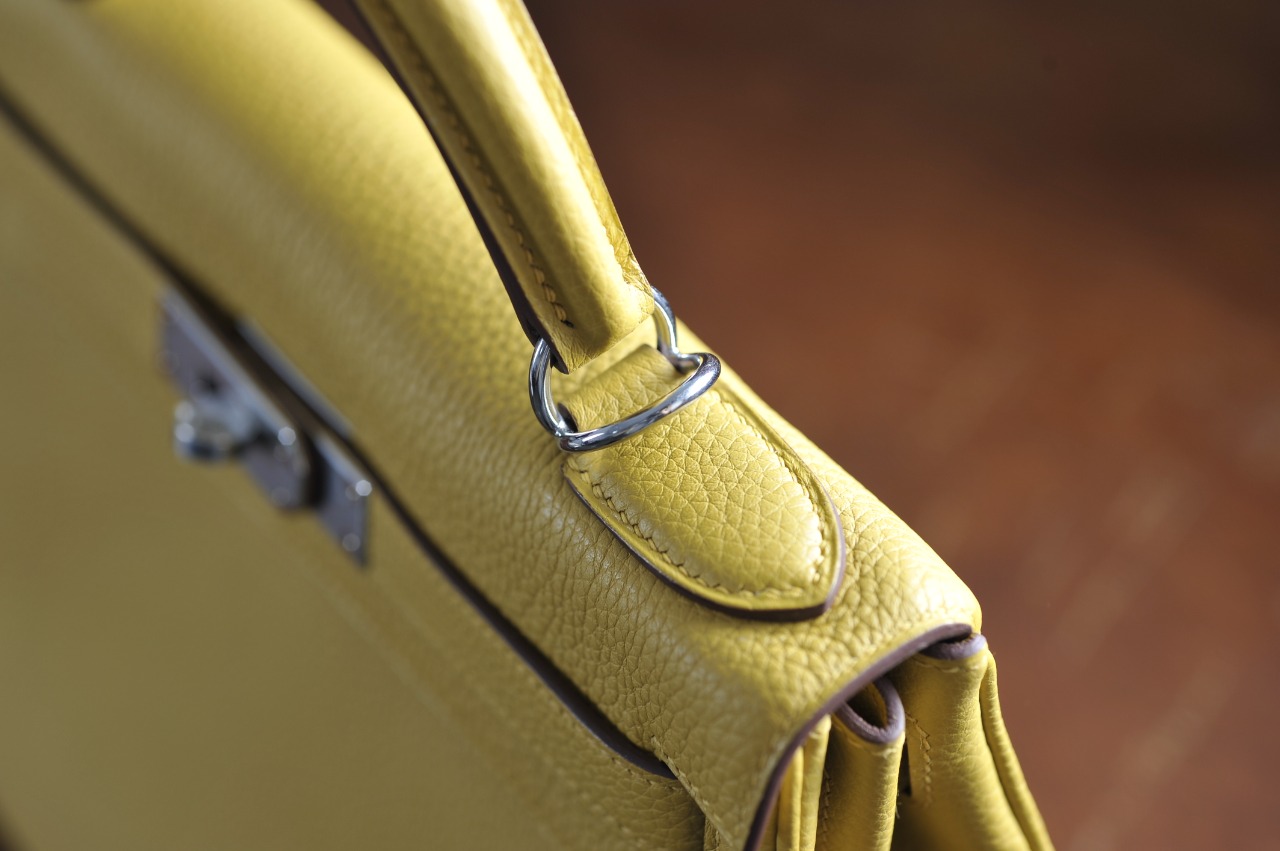 Kelly 28 Inseam Amber Yellow Silver Buckle TOGO Leather