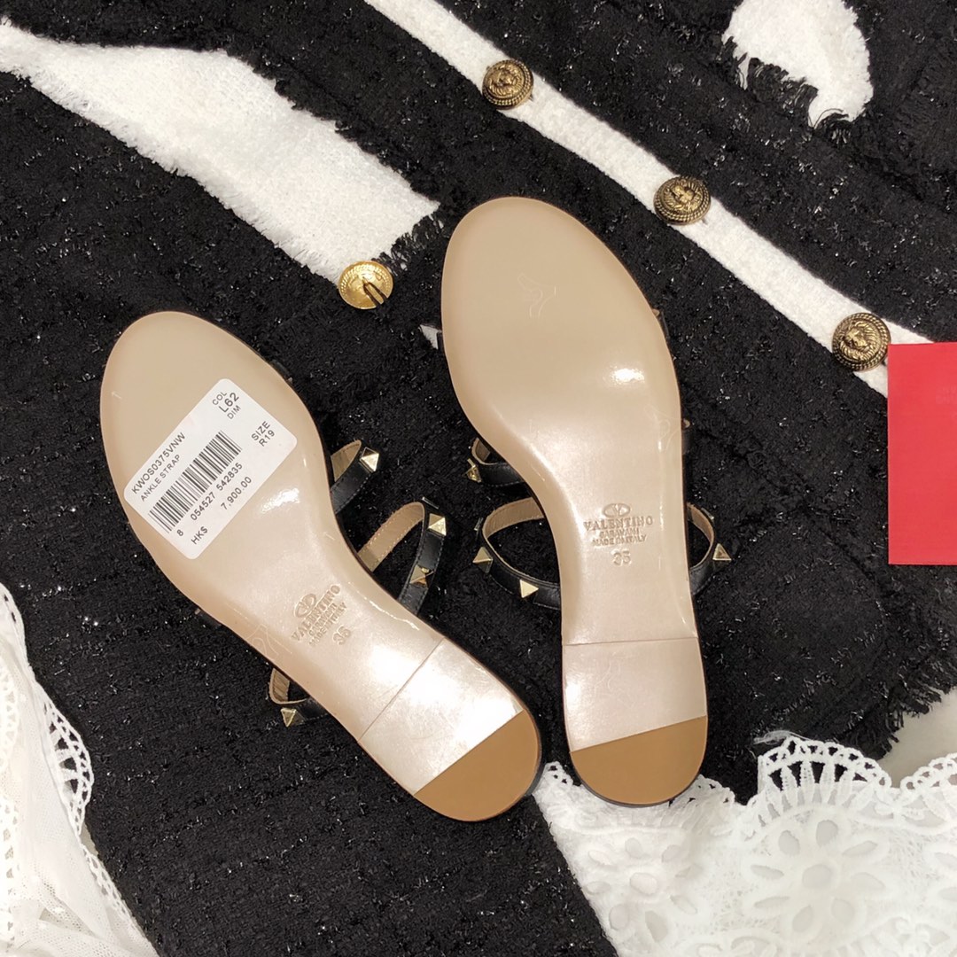 【Valentino】Valentino Top Edition Matte Black 3 Strap Flat Slippers