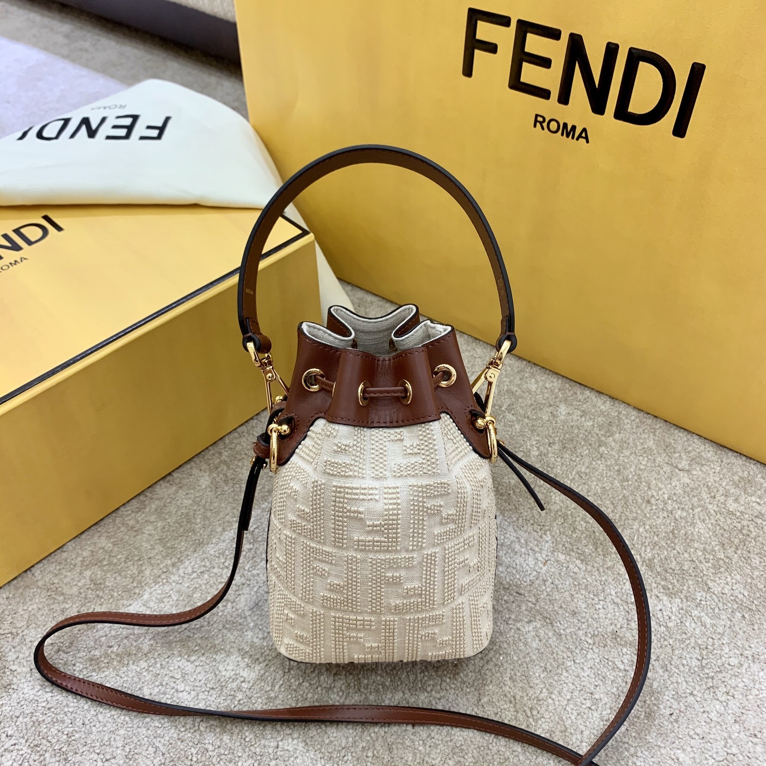 FENDI fabric embroidered bucket bag