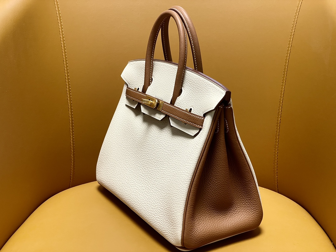 Bk25 Milk Shake White Collar Gold Brown Togo Leather Frosted Gold Button