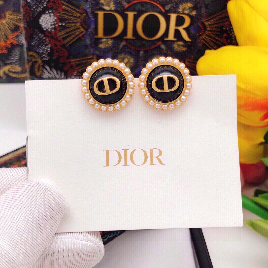 Dior Round CD Purple Bead Earrings