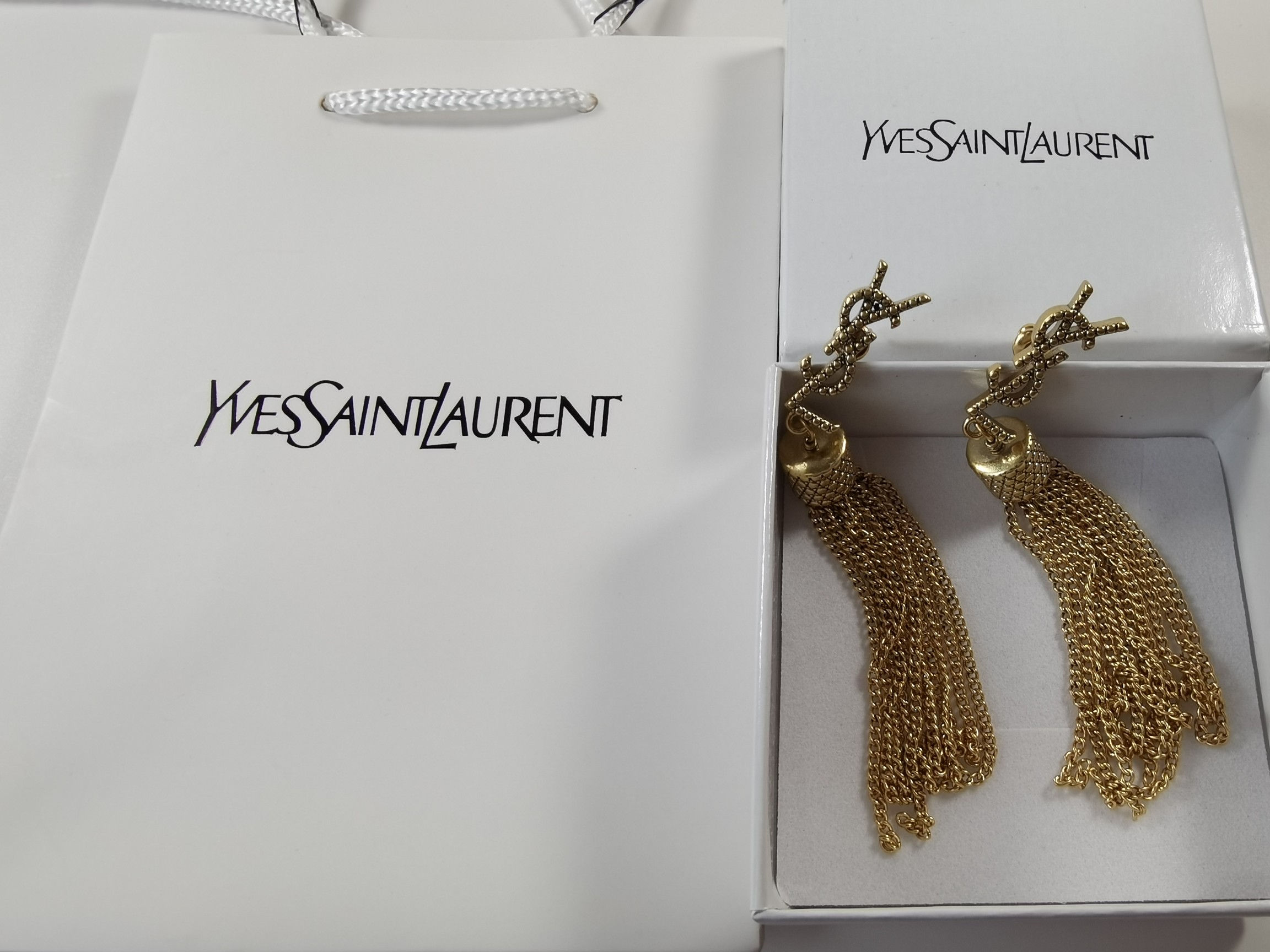 Saint Laurent YSL Tassel Chain Clause Ear Clap Stud Earrings