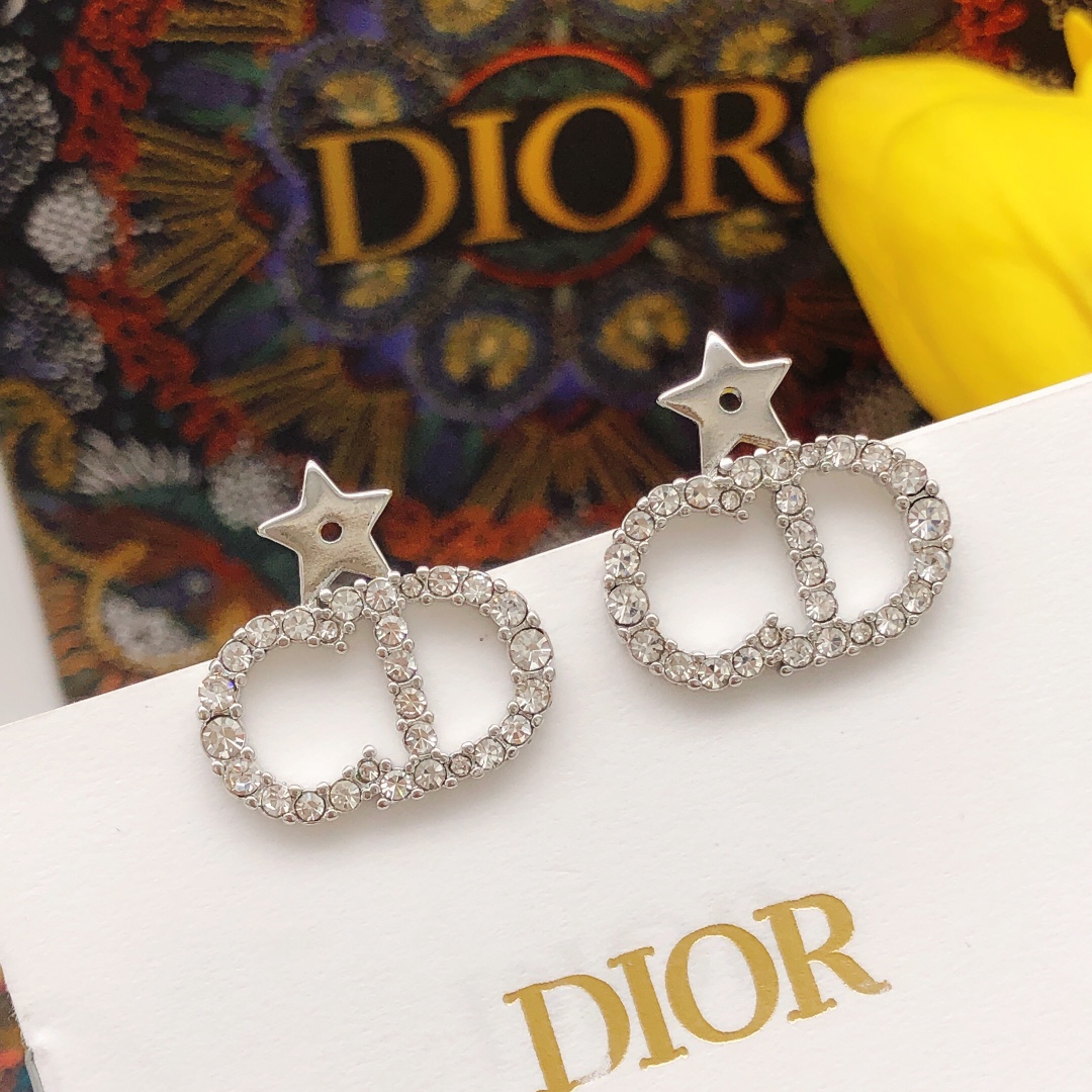 Dior Star CD Stud Earrings Silver
