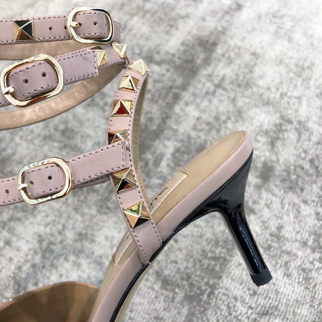 Valentino VT Collection Triple Strap Mid Heel 6.5cm Patent Leather Black