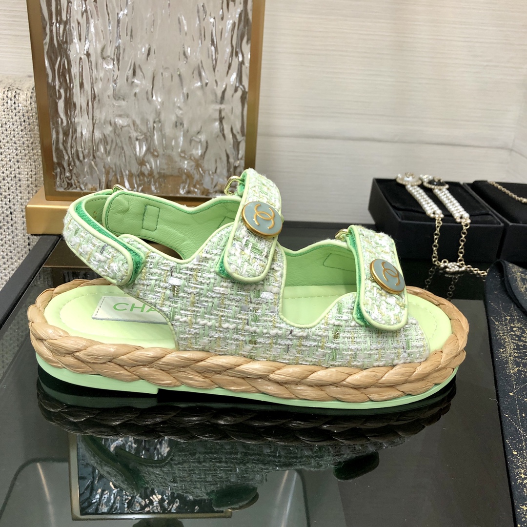 CHANEL 2023 spring and summer latest woven velcro sandals Japan imported woven materials