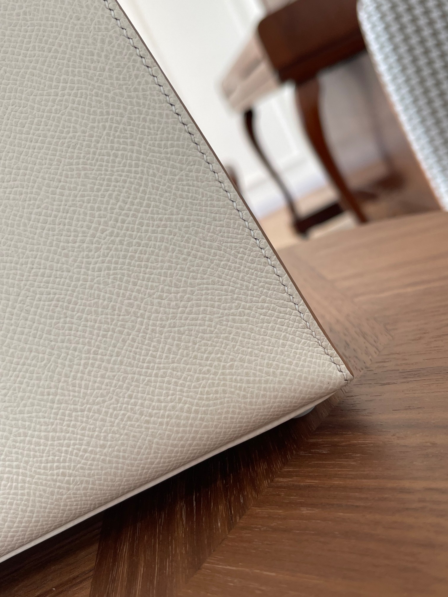 Kelly25 milkshake white dove gray epsom leather silver buckle