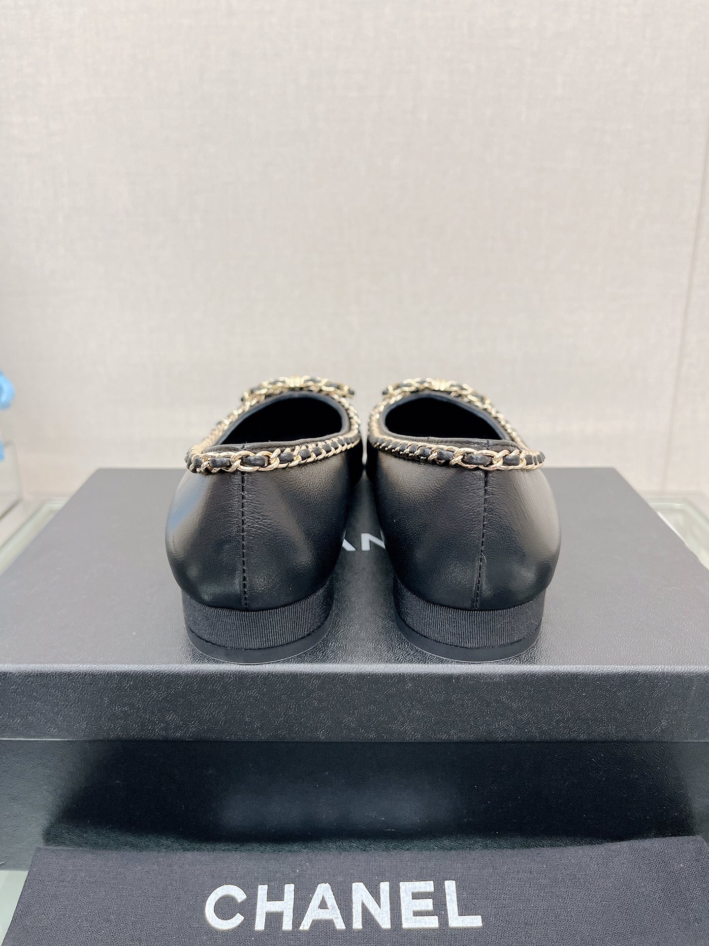 CHANEL 23Ss chain bow flat single shoes imported lambskin sheepskin lining