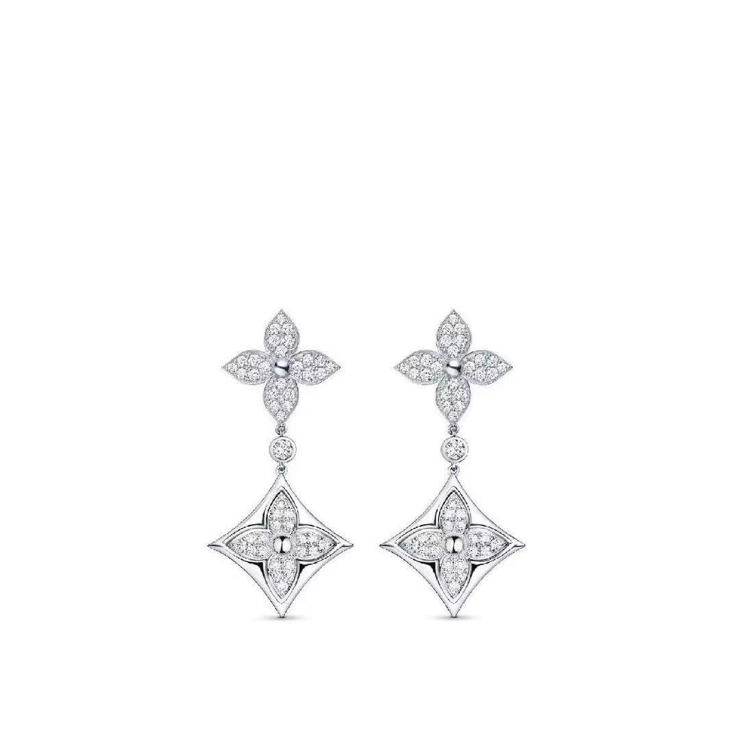 Louis Vuitton Double floral full diamond ear claps in platinum and rose gold in sterling silver