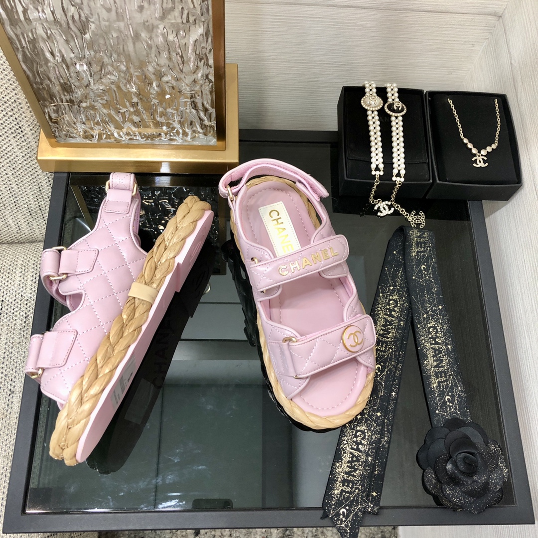 CHANEL 2023 spring and summer latest woven velcro sandals Japan imported woven materials