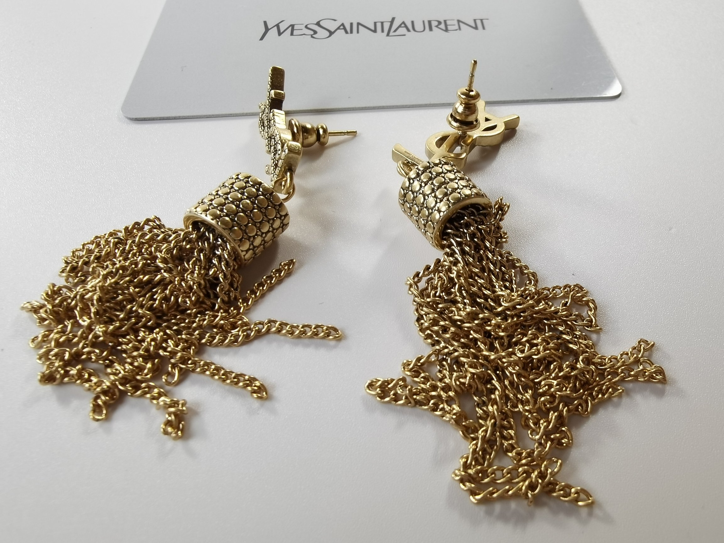 Saint Laurent YSL Tassel Chain Clause Ear Clap Stud Earrings