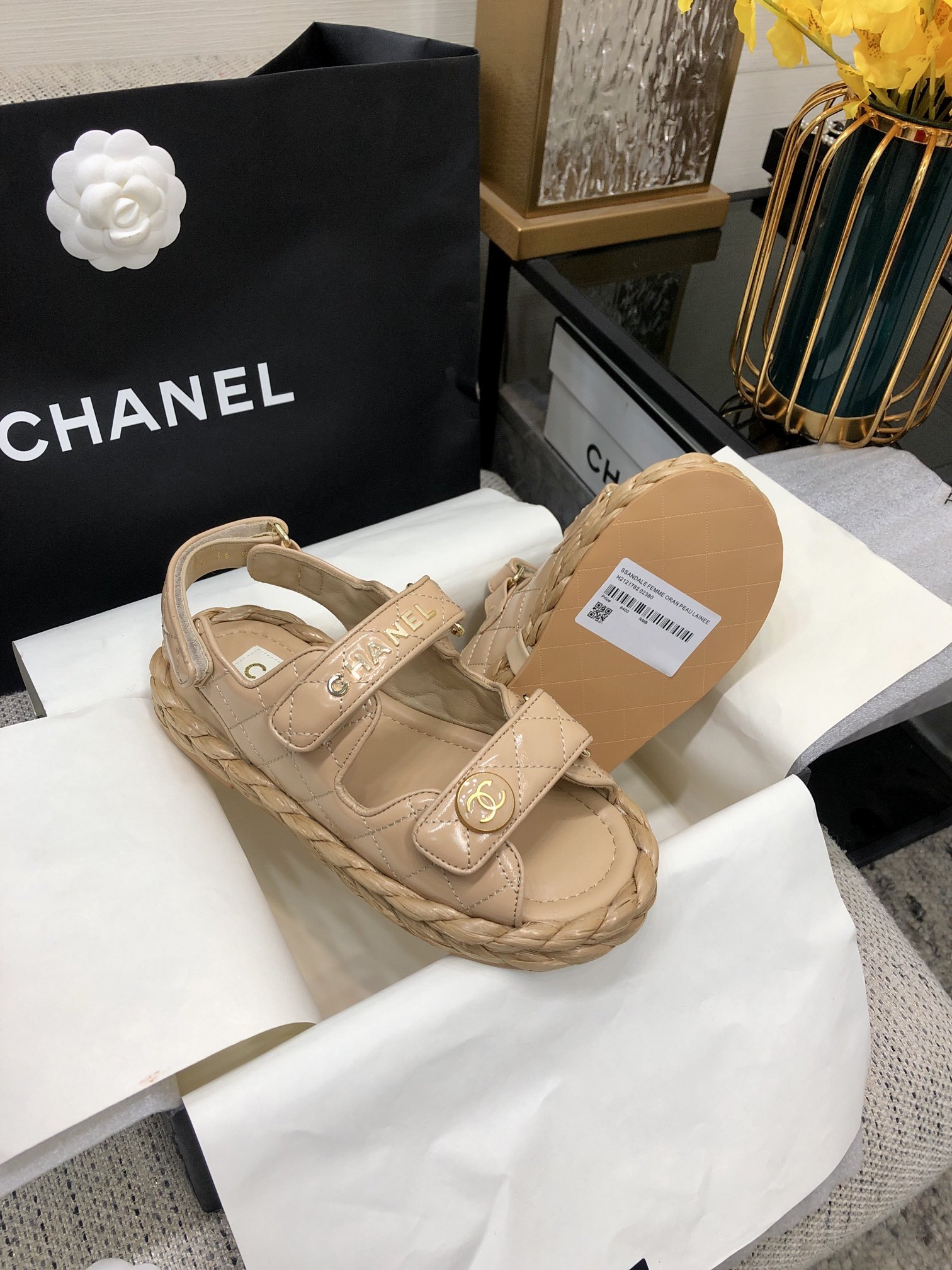 CHANEL 2023 spring and summer latest woven velcro sandals Japan imported woven materials