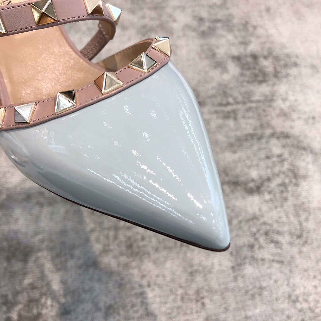 Valentino VT Collection One strap slant heel slipper 6.5CM Patent leather blue