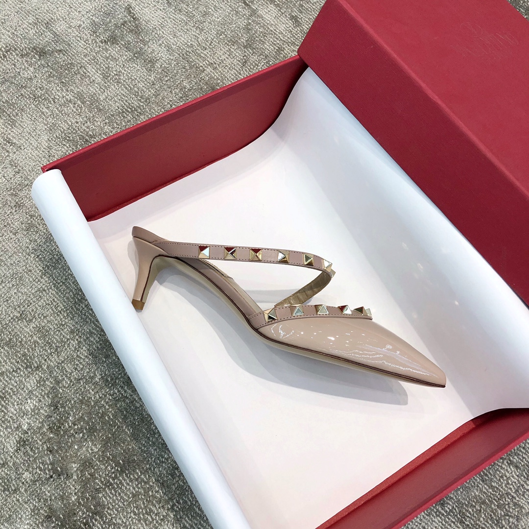 Valentino VT Collection One strap slant heel slipper 6.5CM Patent leather nude pink