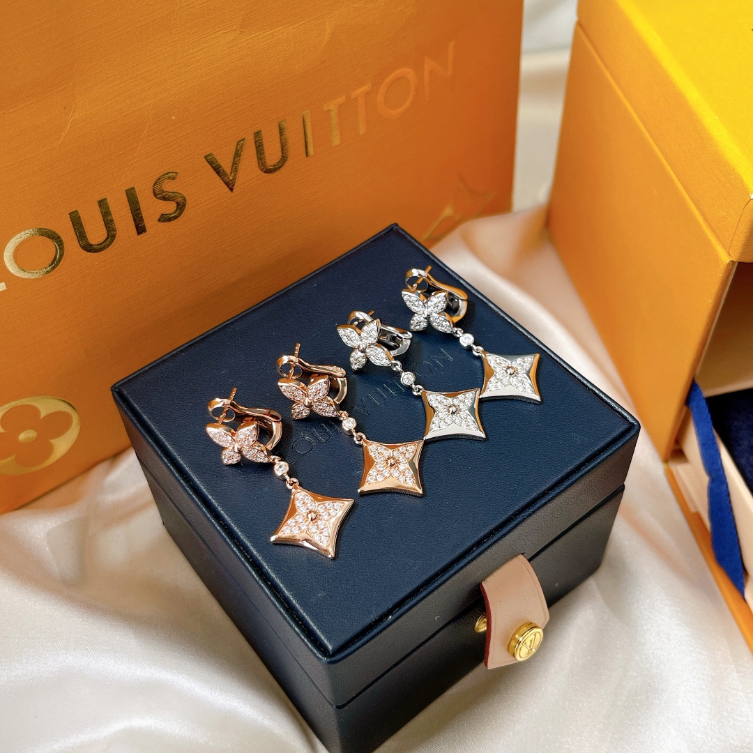 Louis Vuitton Double floral full diamond ear claps in platinum and rose gold in sterling silver