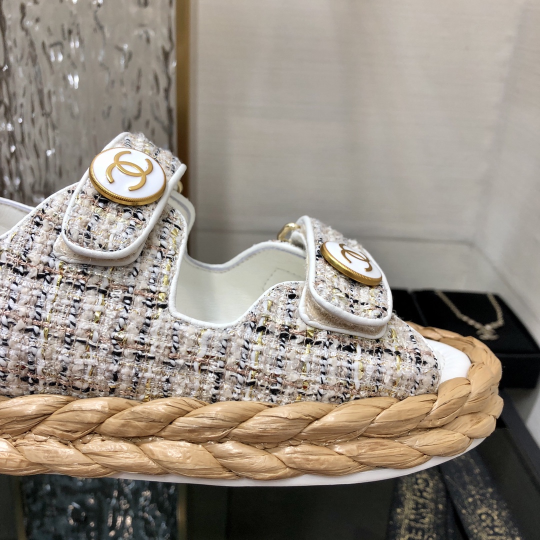 CHANEL 2023 spring and summer latest woven velcro sandals Japan imported woven materials