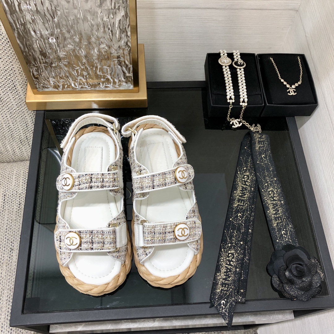 CHANEL 2023 spring and summer latest woven velcro sandals Japan imported woven materials