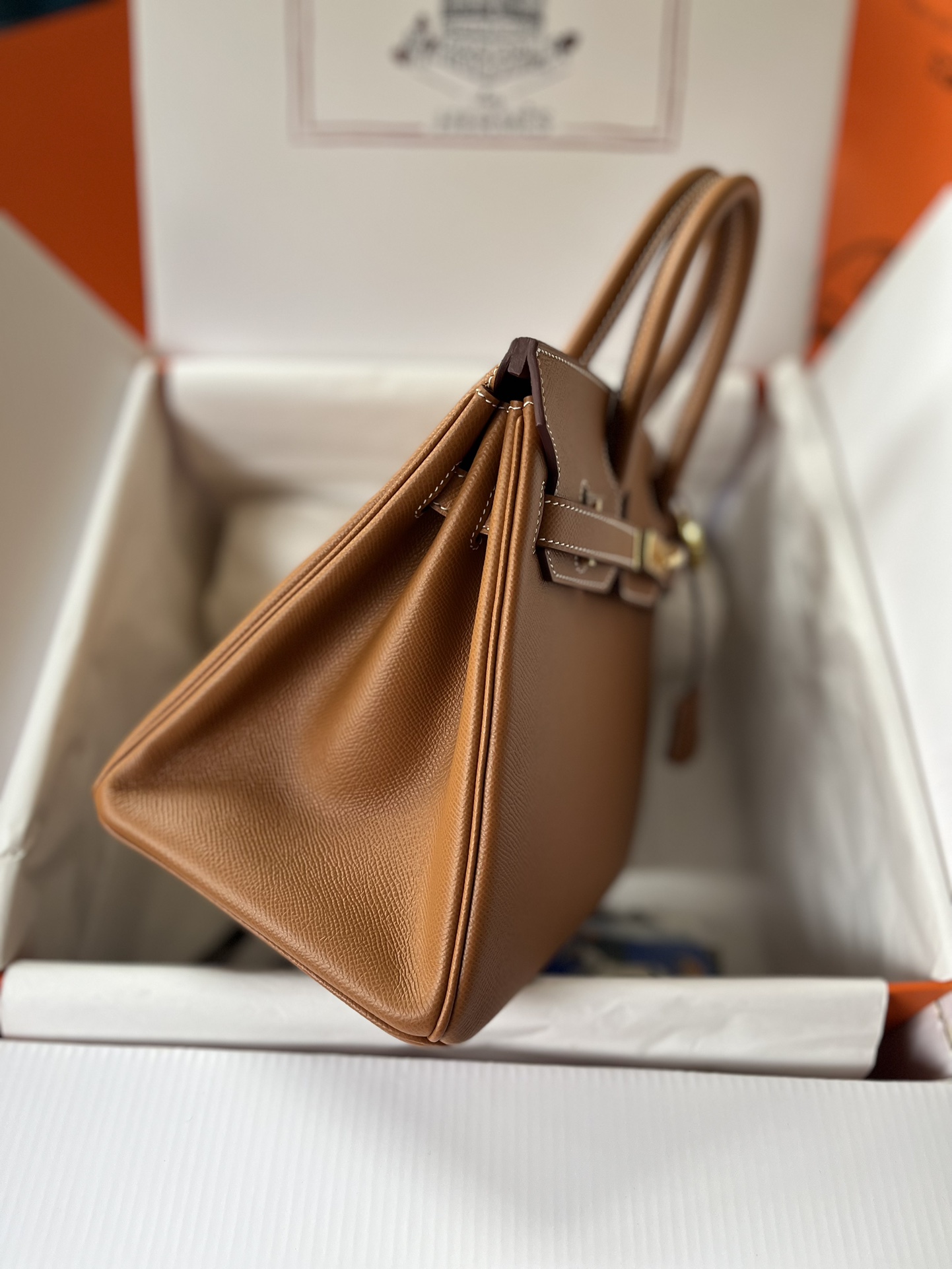 Birkin 30cm CK37 gold brown gold buckle Imported easy leather hand sewn Real shot The quality visible to the naked eye