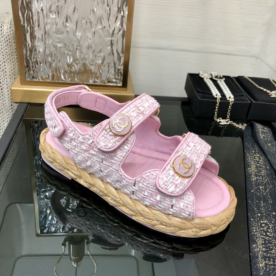 CHANEL 2023 spring and summer latest woven velcro sandals Japan imported woven materials