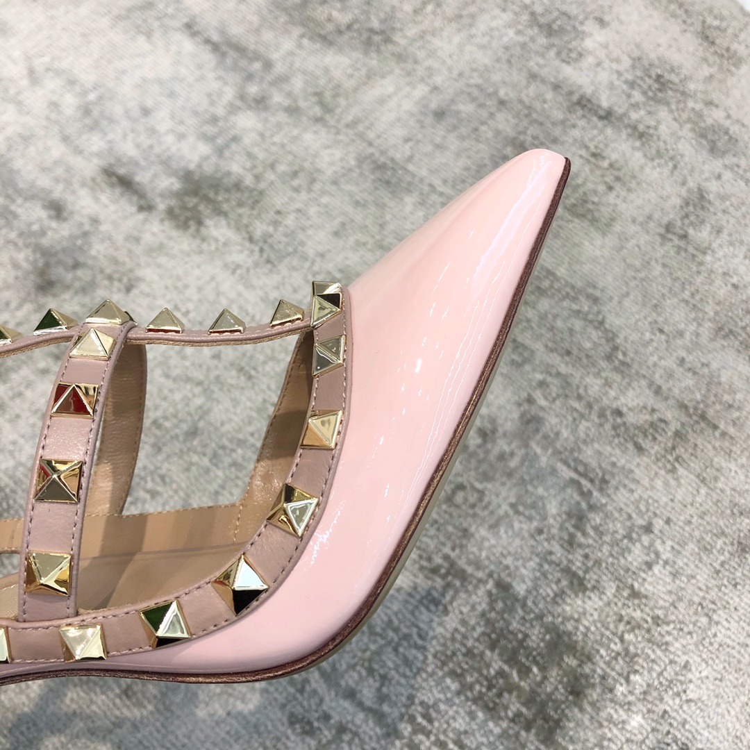 Name Chinese Valentino VT Collection Two Strap Mid Heel 10cm Patent Leather Pink