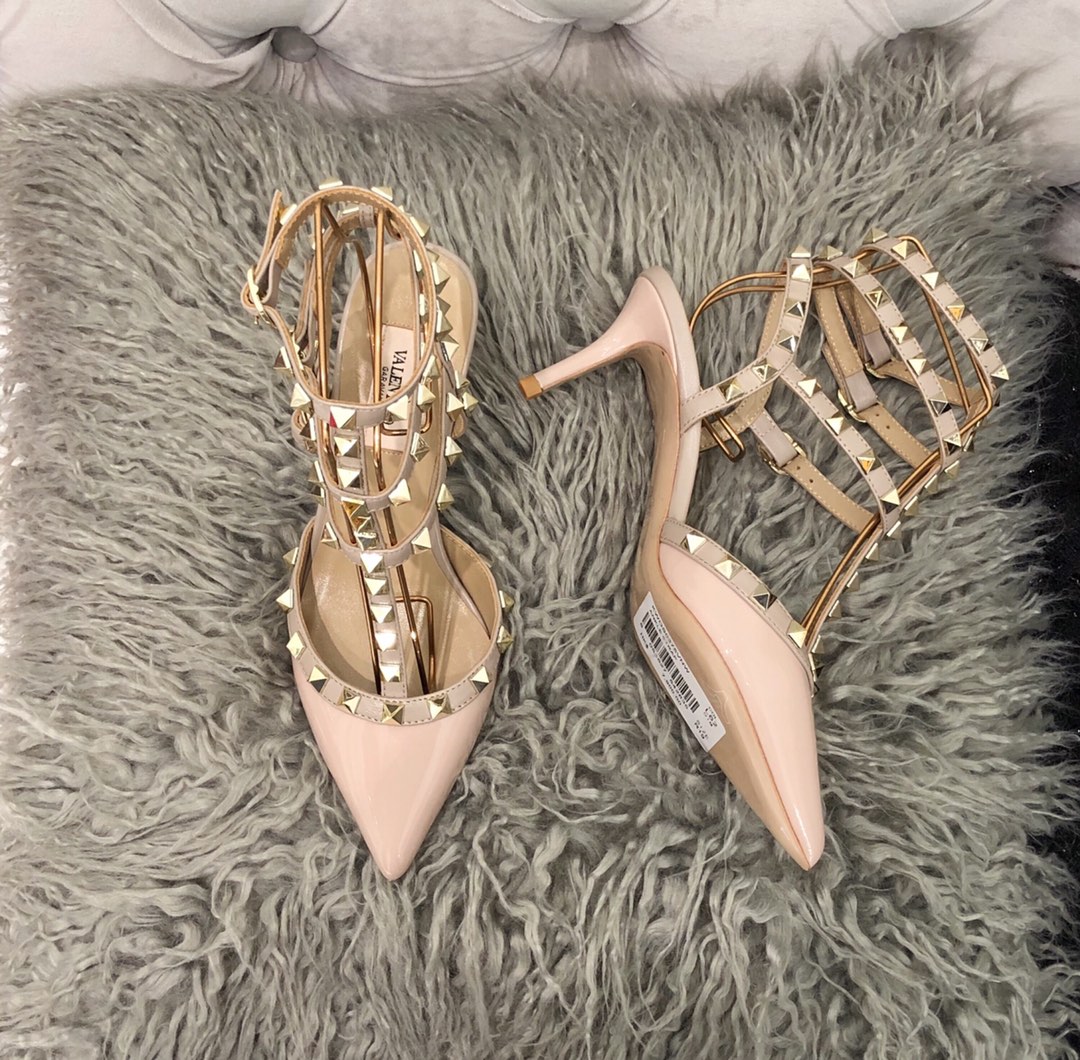 【Valentino】Valentino Valentino top version apricot patent leather 3 straps 6.5cm high heels