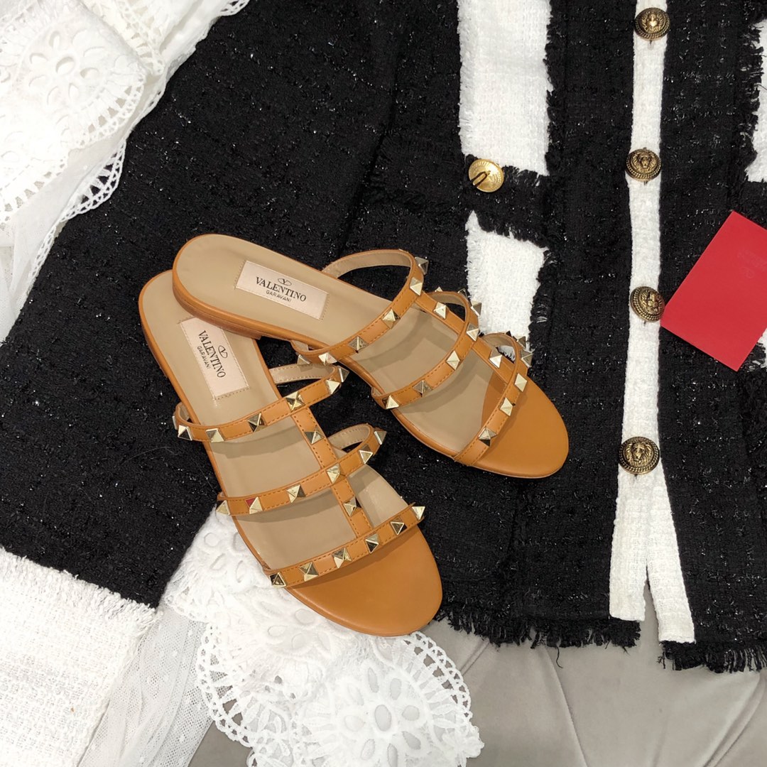 【Valentino】Valentino top version matte orange 3 strap flat slippers