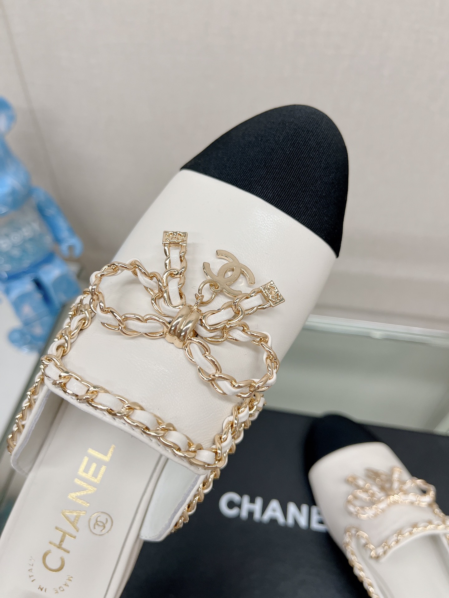 CHANEL 23Ss new chain bow half dragging mule shoes imported lambskin