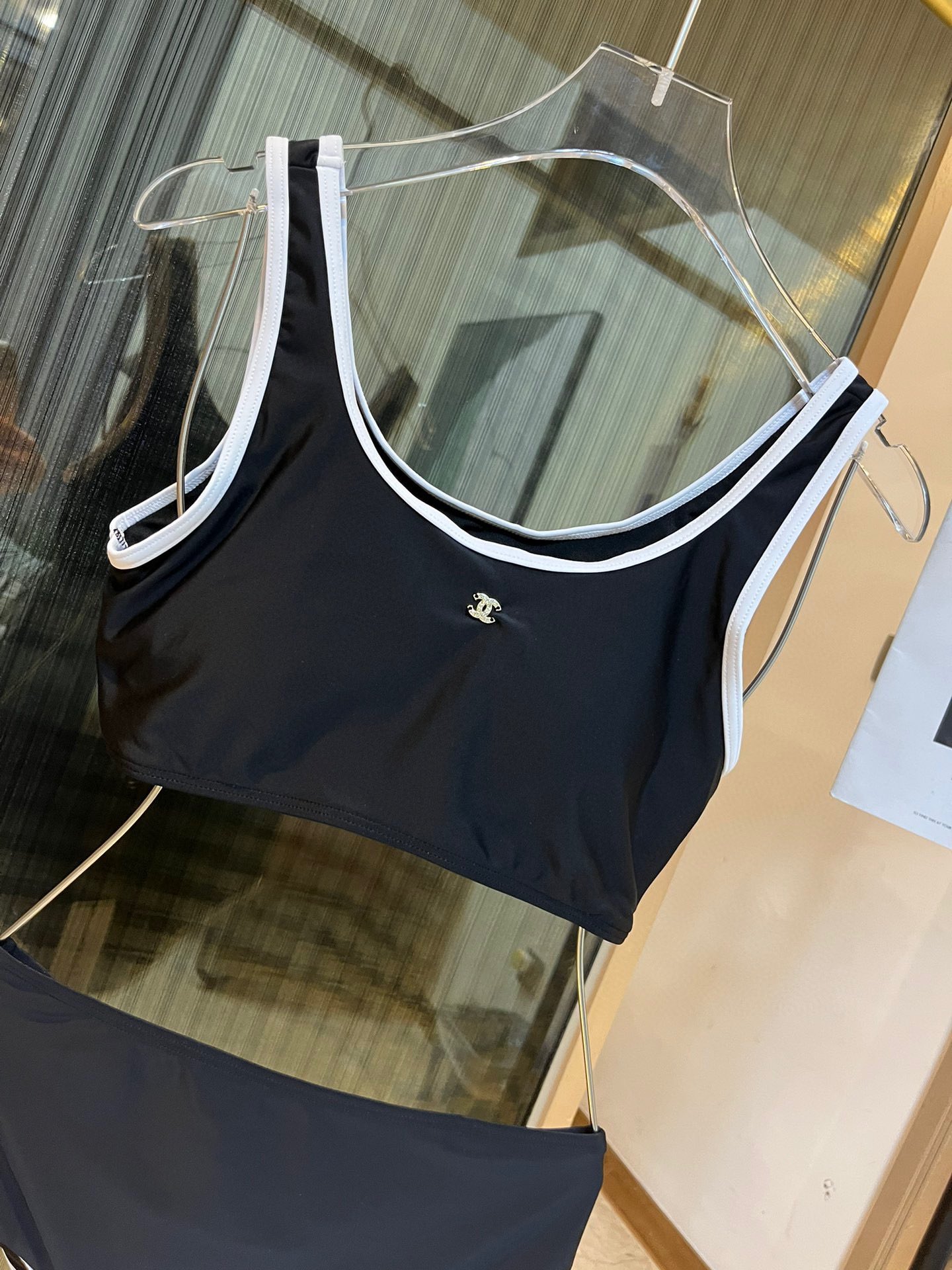 Chanel New Bikini Midi Set Petit Chanel Logo Print Camisole + Triangle Bottoms Separate Swimsuit