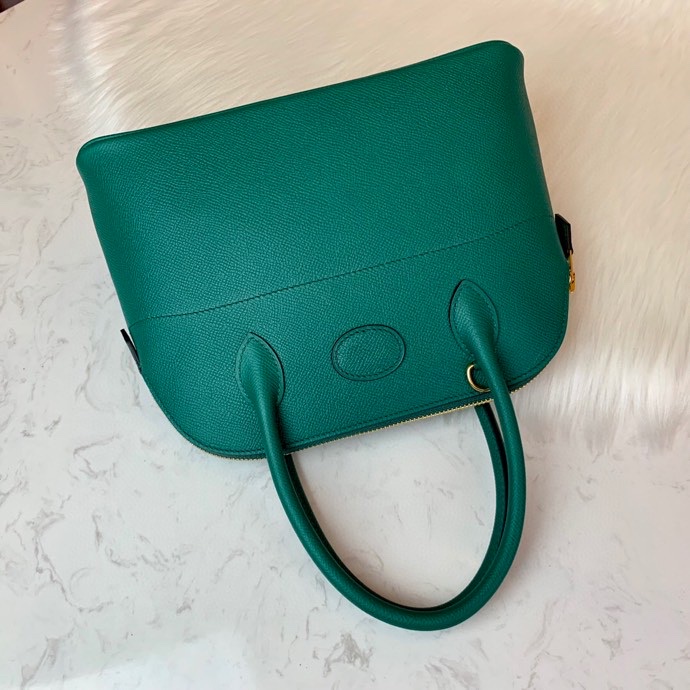 Bolide 27cm Imported original Epsom leather half hand waxed stitching peacock green silver buckle