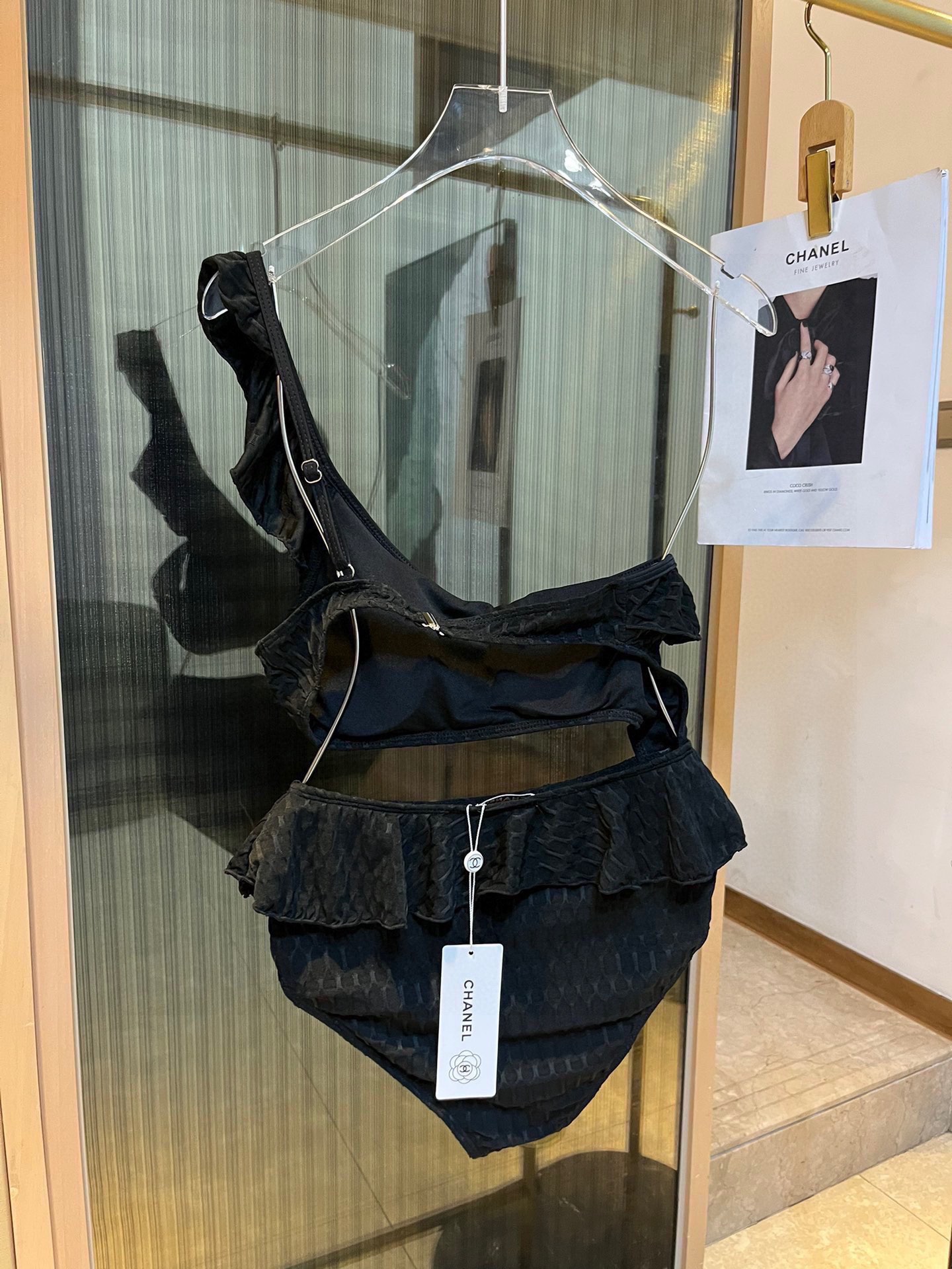 CHANEL Ruffle Irregular One-piece Swimsuit Bikini