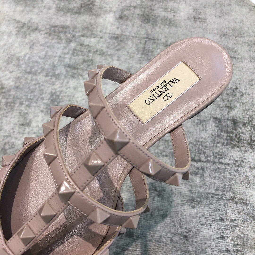 Valentino VT Three Strap Flat Heel Slipper Nude Pink