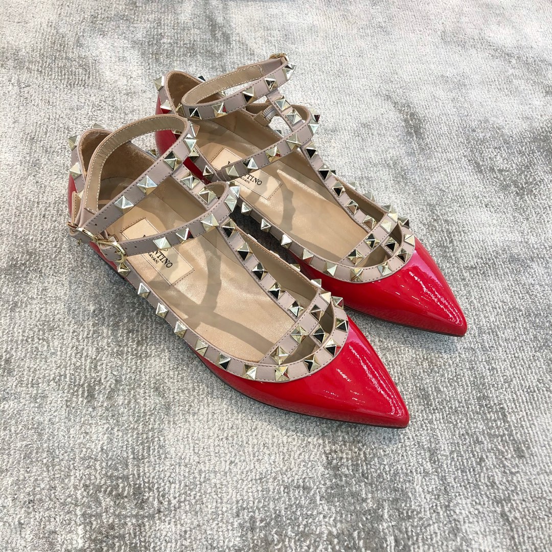 Valentino VT Collection Two Strap Flats Patent Leather Red