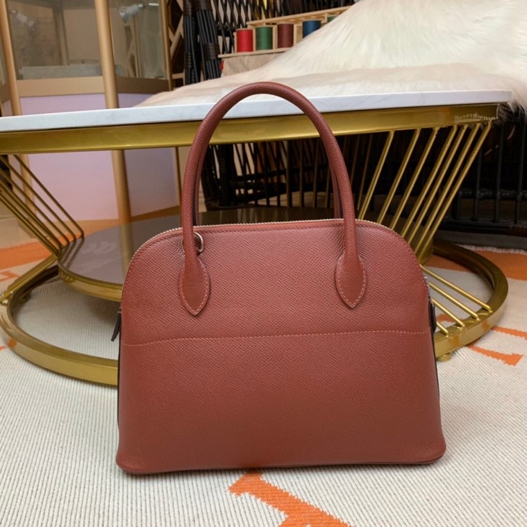 Bolide 27cm Imported original Epsom leather Half hand waxed stitching burgundy silver buckle