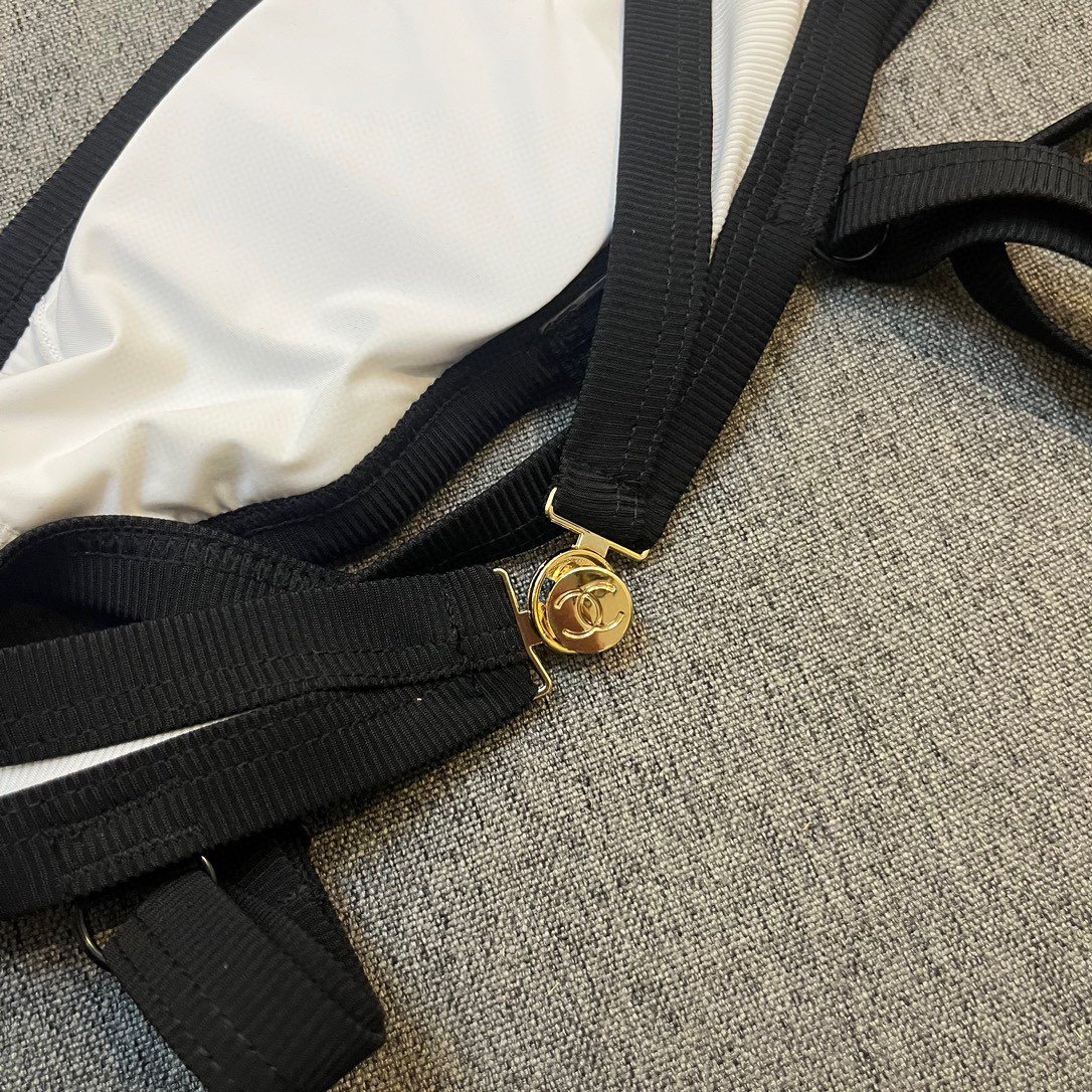 Chanel New Bikini Midi Set Petit Chanel Logo Wrap Tankini + Triangle Bottom Separate Swimsuit