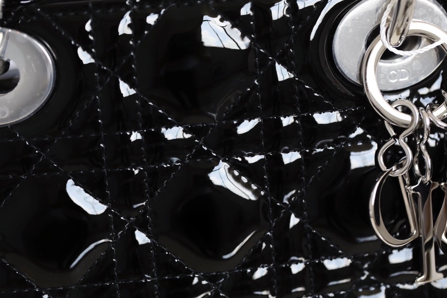 Black and Silver  Lady Dior vine check patent leather cow leather mini handbag