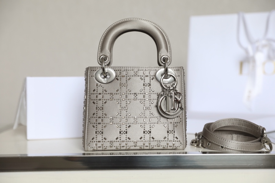 Dior Lady mini 🤍 Grey hot-stamped diamond dainty bag DR-051