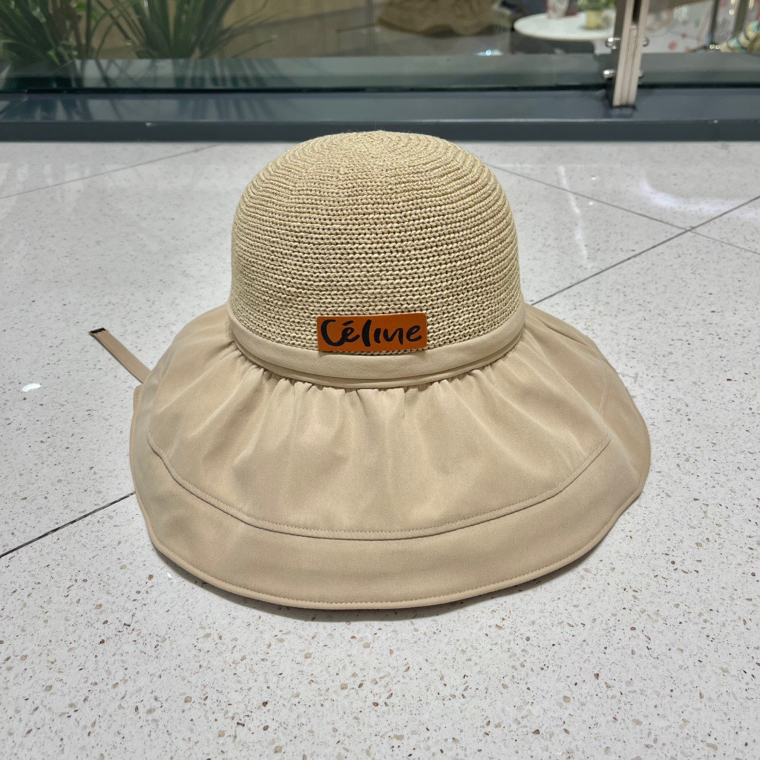 Celine summer new splicing large eaves sunshade fisherman hat outdoor sunscreen ice silk basin hat women