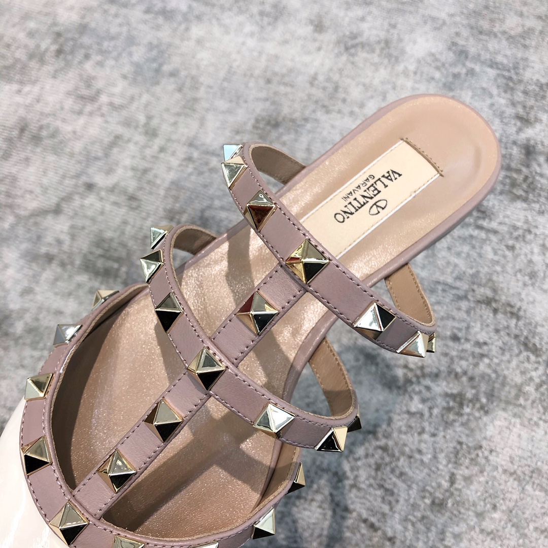 Valentino VT Collection Three Strap Flat Heel Slipper Patent Leather White