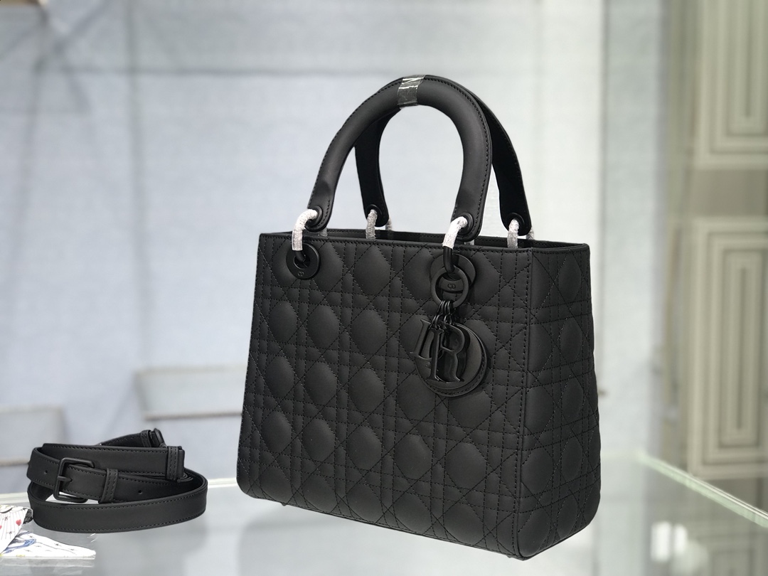 Lady Dior rattan check pattern matte calf leather flap tote bag