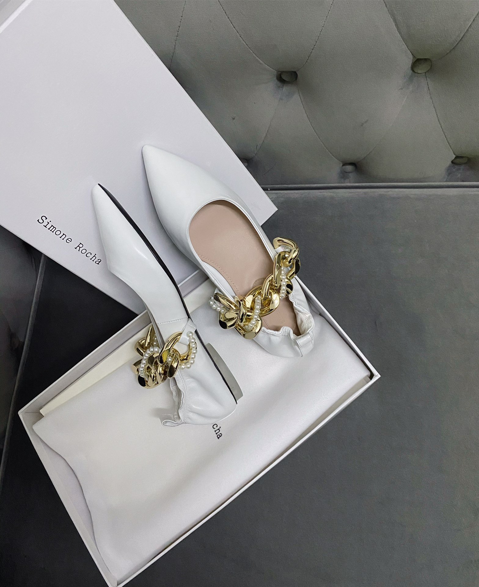 Simone rocha chain flat single shoes new season's most fashionable pearl chain series