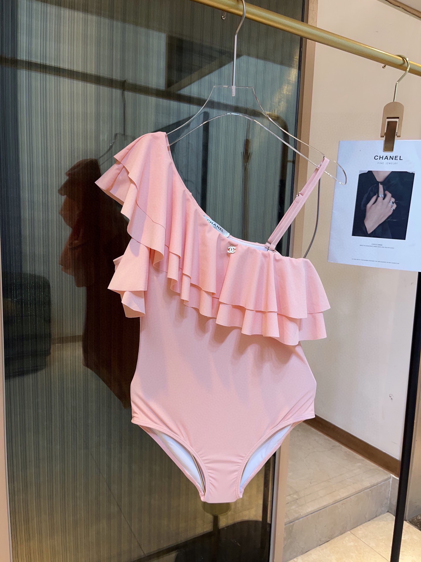 CHANEL Ruffle Irregular One-piece Swimsuit Bikini