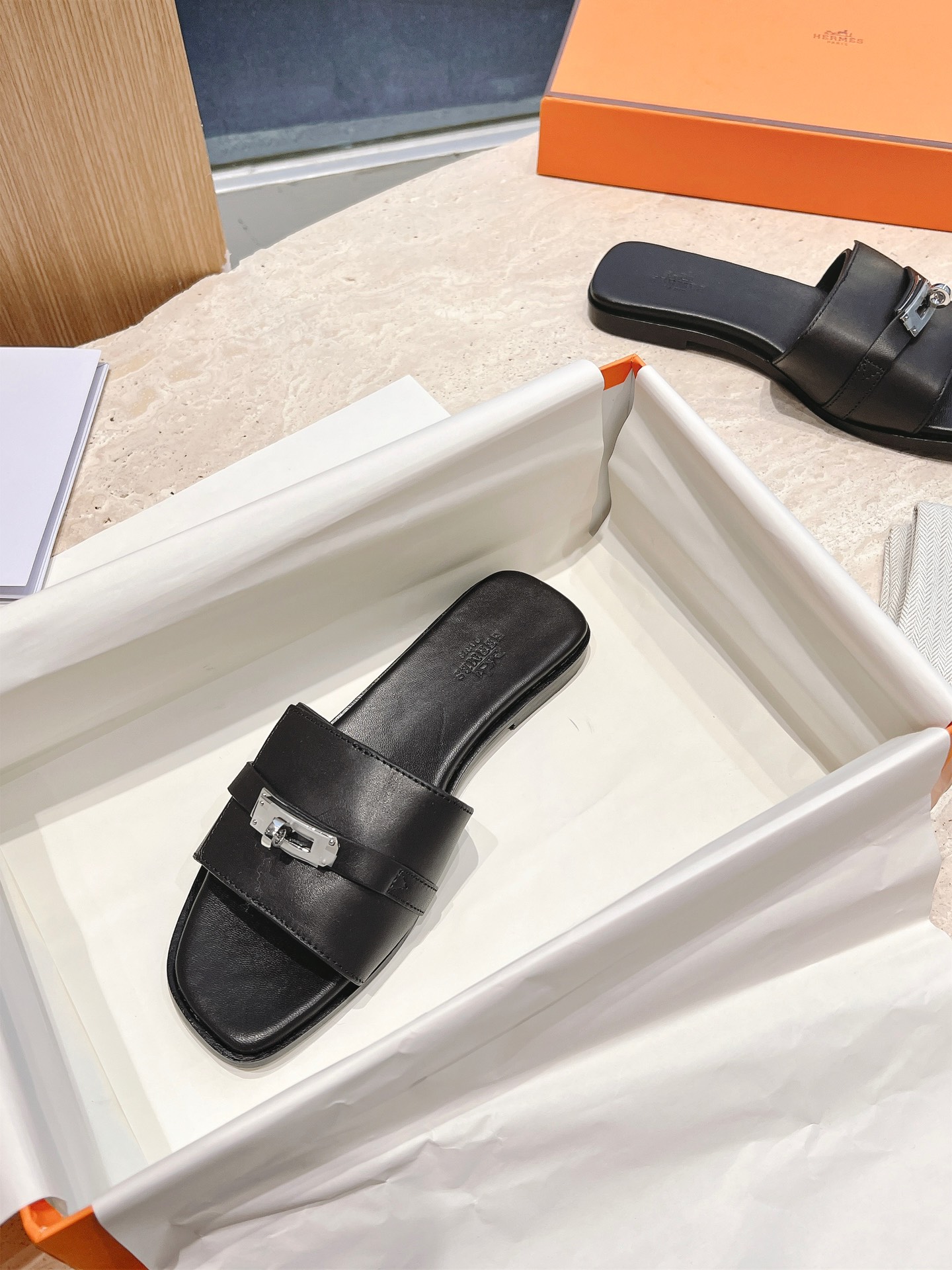 Hermes pure steel kelly lock slippers