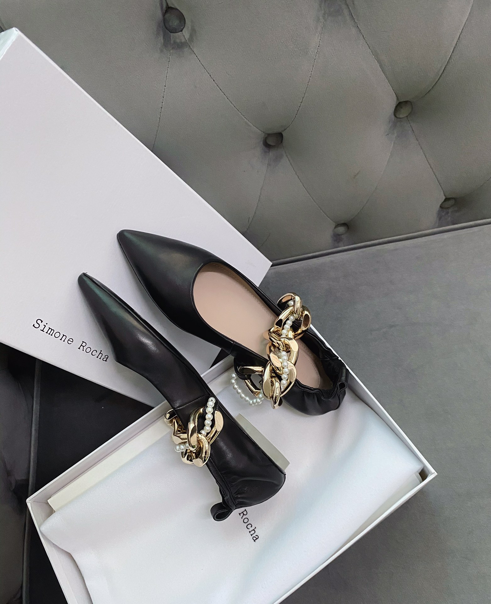 Simone rocha chain flat single shoes new season's most fashionable pearl chain series