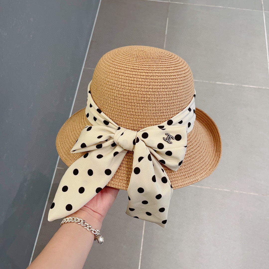 CHANEL socialite straw hat, polka dot hat