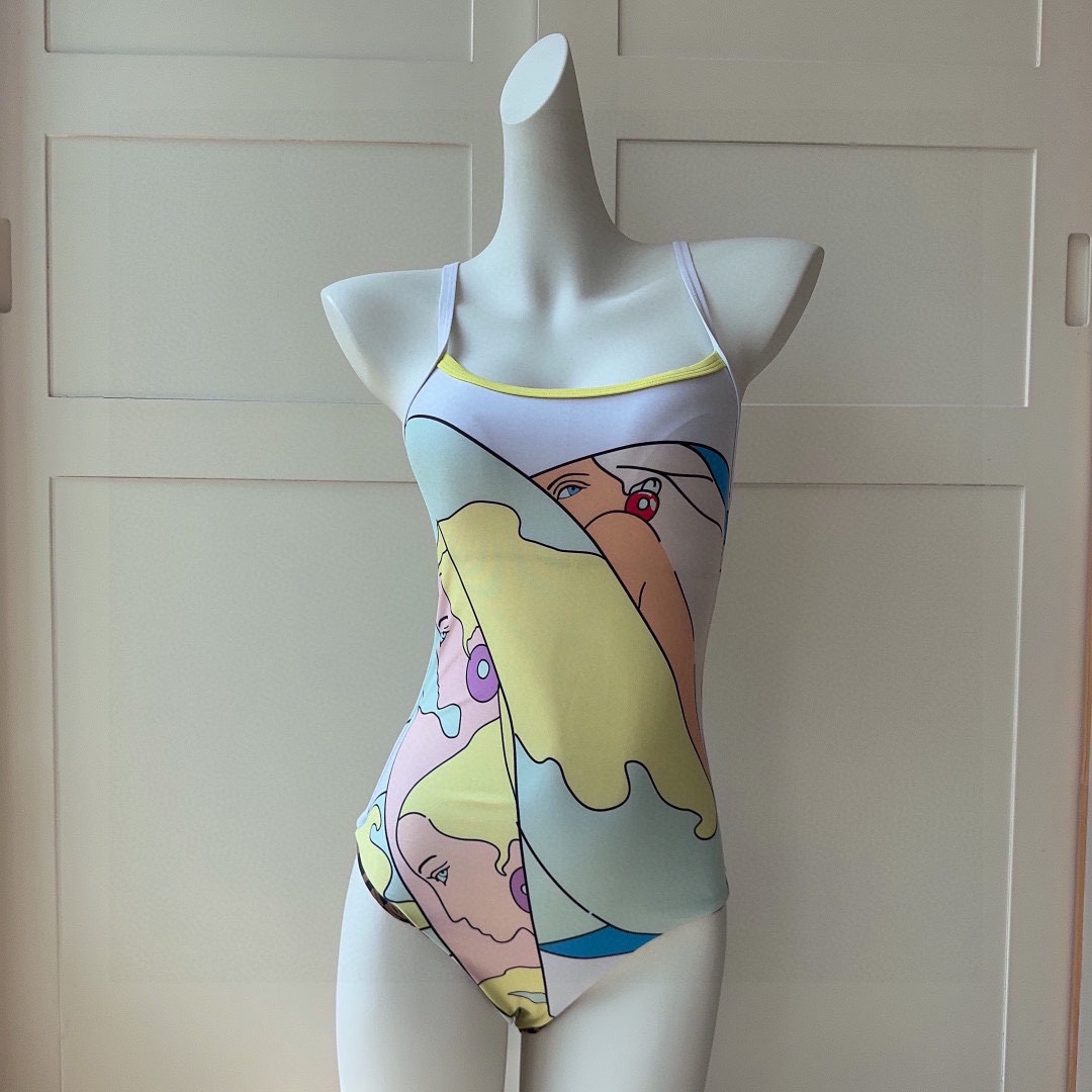 Fendi New character girl clash pattern double ff monogram print cross backless halter one piece swimming costume