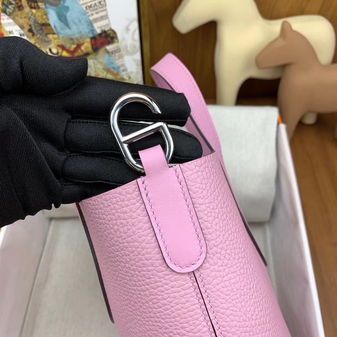 Pig nose vegetable basket 18cm imported Clemence leather mallow purple silver buckle